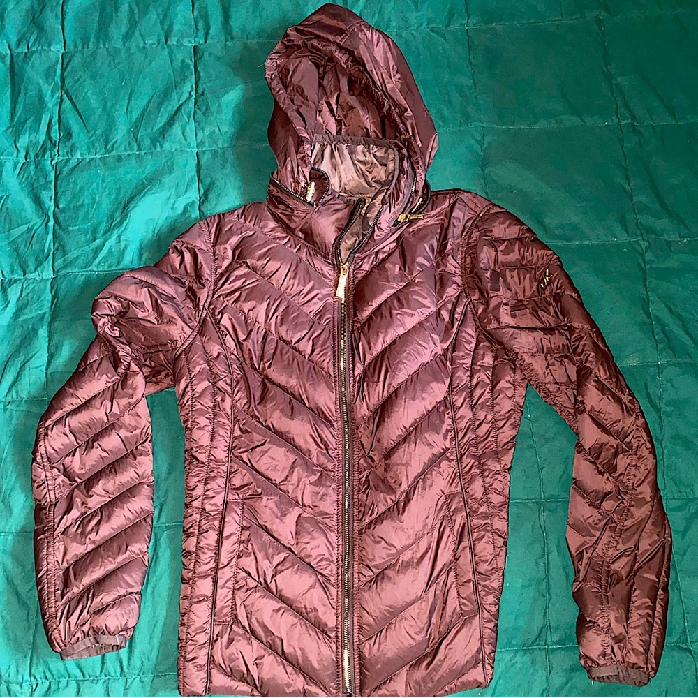 Women’s MICHAEL Michael Kors deep plum packable down jacket- size M.